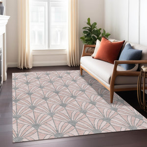 HomeRoots 9' X 12' Indoor/Outdoor Washable Area Rug – Stylish Seashell Design in Pink Coral & Gray, Durable & Easy Care 691564