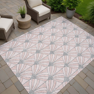 HomeRoots 9' X 12' Indoor/Outdoor Washable Area Rug – Stylish Seashell Design in Pink Coral & Gray, Durable & Easy Care 691564