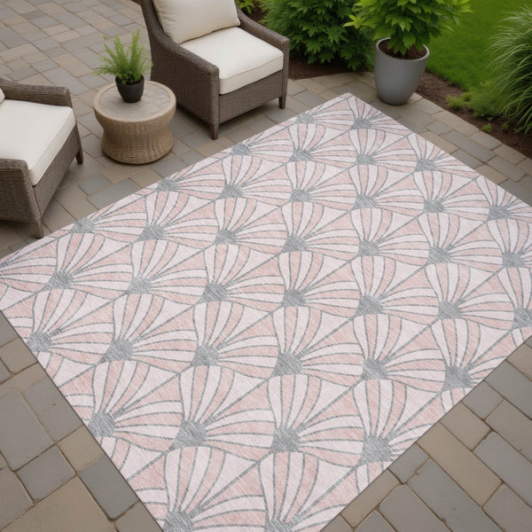 HomeRoots 9' X 12' Indoor/Outdoor Washable Area Rug – Stylish Seashell Design in Pink Coral & Gray, Durable & Easy Care 691564