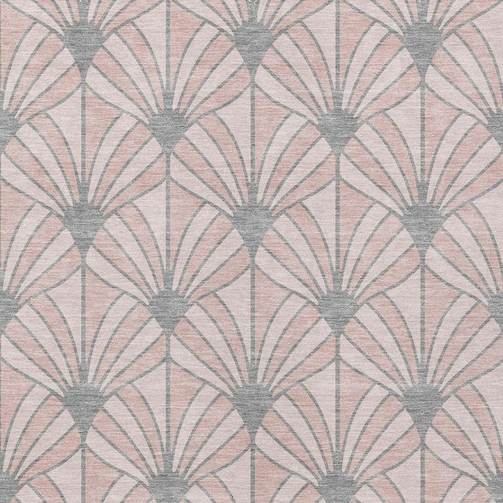 HomeRoots 10' Washable Pink Coral and Gray Seashell Area Rug - Indoor/Outdoor Durable Design for Every Space 691565
