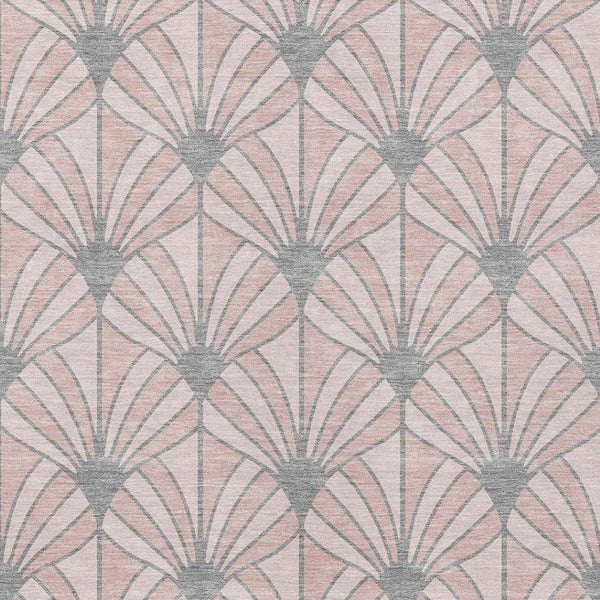 HomeRoots 10' Washable Pink Coral and Gray Seashell Area Rug - Indoor/Outdoor Durable Design for Every Space 691565