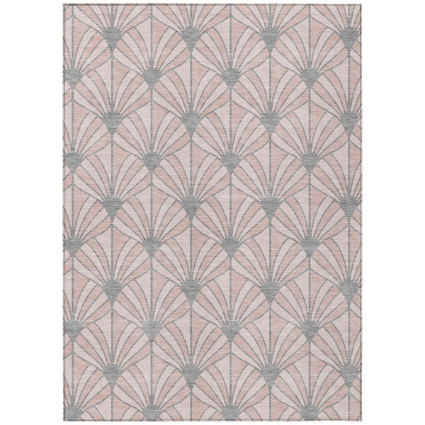 HomeRoots 10' Washable Pink Coral and Gray Seashell Area Rug - Indoor/Outdoor Durable Design for Every Space 691565
