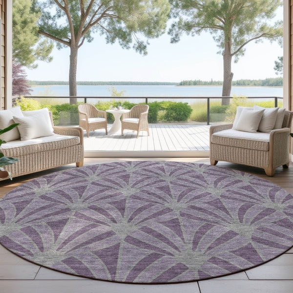 HomeRoots 8' Purple and Silver Round Seashell Area Rug - Washable, Indoor/Outdoor, Durable Coastal Style 691568