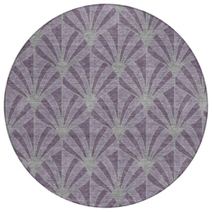 HomeRoots 8' Purple and Silver Round Seashell Area Rug - Washable, Indoor/Outdoor, Durable Coastal Style 691568