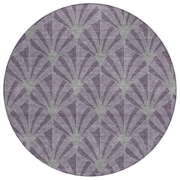 HomeRoots 8' Purple and Silver Round Seashell Area Rug - Washable, Indoor/Outdoor, Durable Coastal Style 691568