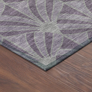 HomeRoots 8' Purple and Silver Round Seashell Area Rug - Washable, Indoor/Outdoor, Durable Coastal Style 691568