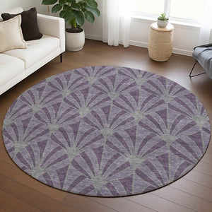 HomeRoots 8' Purple and Silver Round Seashell Area Rug - Washable, Indoor/Outdoor, Durable Coastal Style 691568