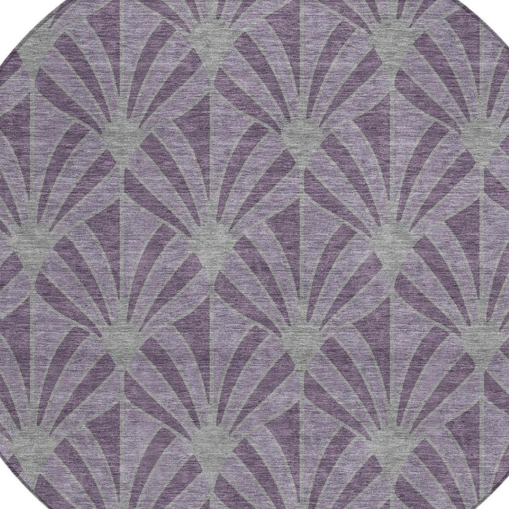 HomeRoots 8' Purple and Silver Round Seashell Area Rug - Washable, Indoor/Outdoor, Durable Coastal Style 691568