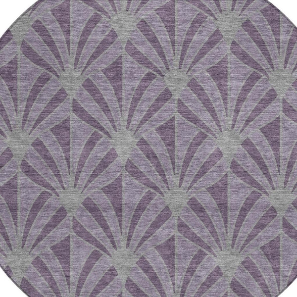 HomeRoots 8' Purple and Silver Round Seashell Area Rug - Washable, Indoor/Outdoor, Durable Coastal Style 691568