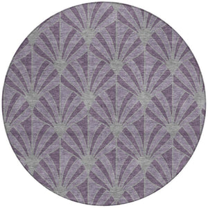 HomeRoots 8' Purple and Silver Round Seashell Area Rug - Washable, Indoor/Outdoor, Durable Coastal Style 691568