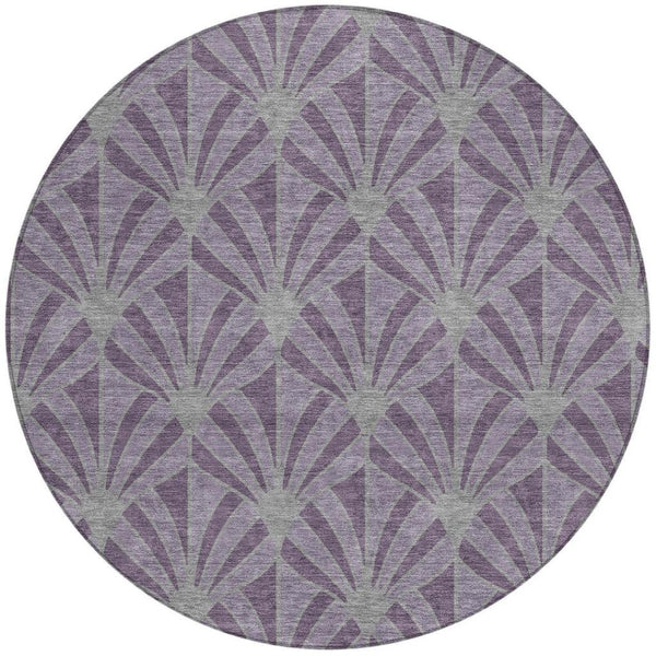 HomeRoots 8' Purple and Silver Round Seashell Area Rug - Washable, Indoor/Outdoor, Durable Coastal Style 691568