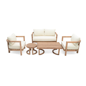 English Elm Christopher Knight Home® - 5-Pieces Acacia Wood Patio Set with Plush Beige Cushions, Coffee & End Tables, Durable Outdoor Seating N780P7230308