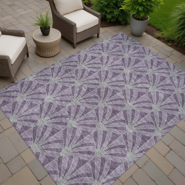 HomeRoots 9' Purple and Silver Seashell Area Rug – Washable Indoor/Outdoor Design for Coastal Charm & Durability 691570