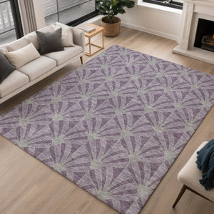 HomeRoots 10' Purple and Silver Seashell Washable Area Rug - Durable Indoor/Outdoor Coastal Charm for Any Space 691571