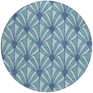 HomeRoots 8' Teal Blue & Navy Round Seashell Rug - Stylish, Washable Indoor/Outdoor Area Rug for High Traffic Areas 691574