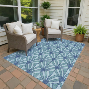 HomeRoots 9' X 12' Coastal Teal & Navy Seashell Area Rug - Washable, Durable Design for Indoor & Outdoor Spaces 691576