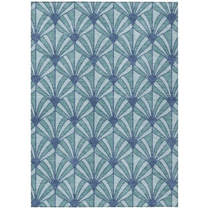 HomeRoots 9' X 12' Coastal Teal & Navy Seashell Area Rug - Washable, Durable Design for Indoor & Outdoor Spaces 691576