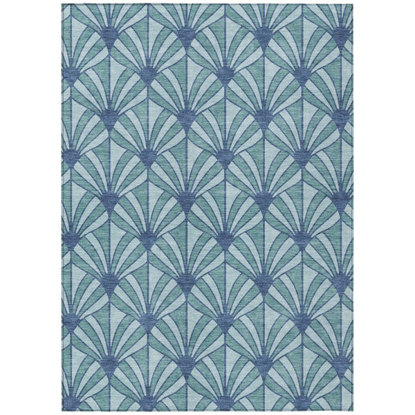 HomeRoots 9' X 12' Coastal Teal & Navy Seashell Area Rug - Washable, Durable Design for Indoor & Outdoor Spaces 691576