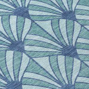 HomeRoots 9' X 12' Coastal Teal & Navy Seashell Area Rug - Washable, Durable Design for Indoor & Outdoor Spaces 691576