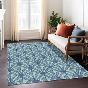HomeRoots 9' X 12' Coastal Teal & Navy Seashell Area Rug - Washable, Durable Design for Indoor & Outdoor Spaces 691576