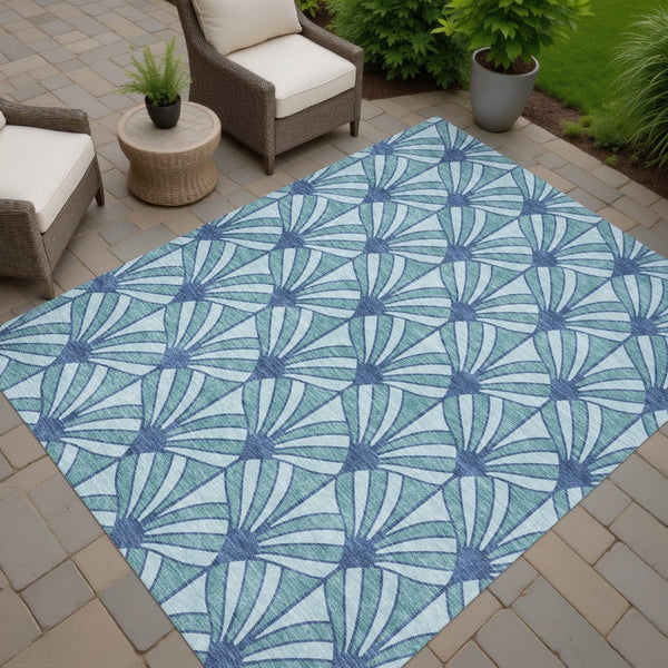 HomeRoots 9' X 12' Coastal Teal & Navy Seashell Area Rug - Washable, Durable Design for Indoor & Outdoor Spaces 691576