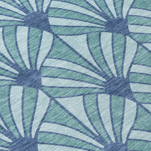 HomeRoots 10' Coastal Seashell Area Rug in Teal & Navy - Washable, Durable for Indoor & Outdoor Use! 691577