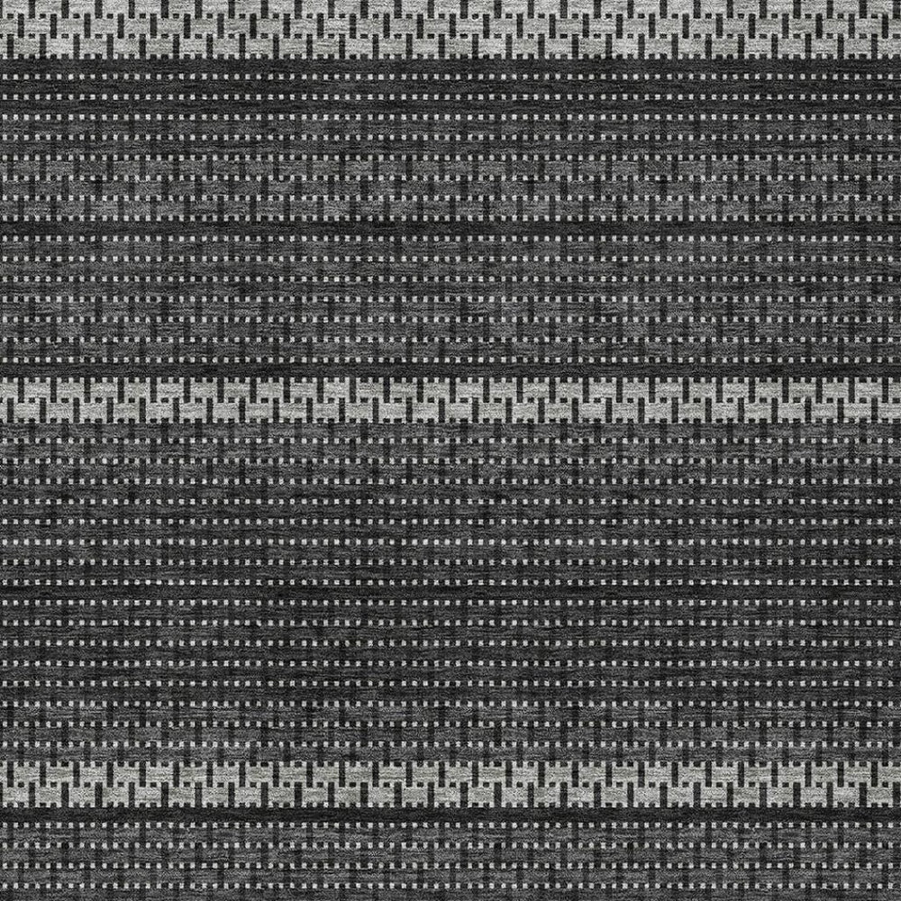 HomeRoots 5' Stylish Black, Gray & Silver Striped Washable Area Rug for Indoor/Outdoor High Traffic Spaces 691579