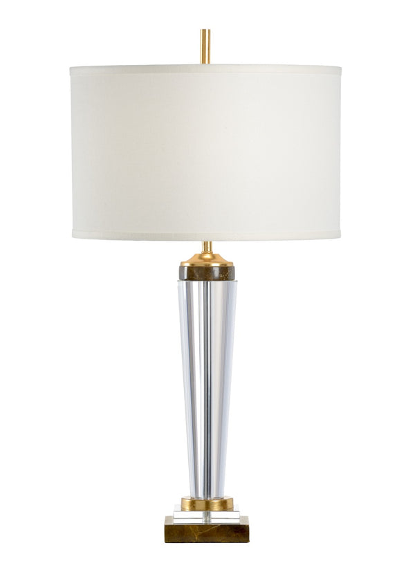 Chelsea House Jefferson Faceted Crystal Table Lamp With Antique Gold Leaf Accents And Brown Marble Base, Slim 31" 69158