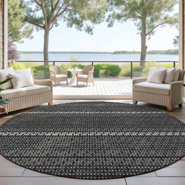 HomeRoots 8' Striped Indoor Outdoor Area Rug in Black, Gray & Silver - Stylish, Washable & Durable Design 691580