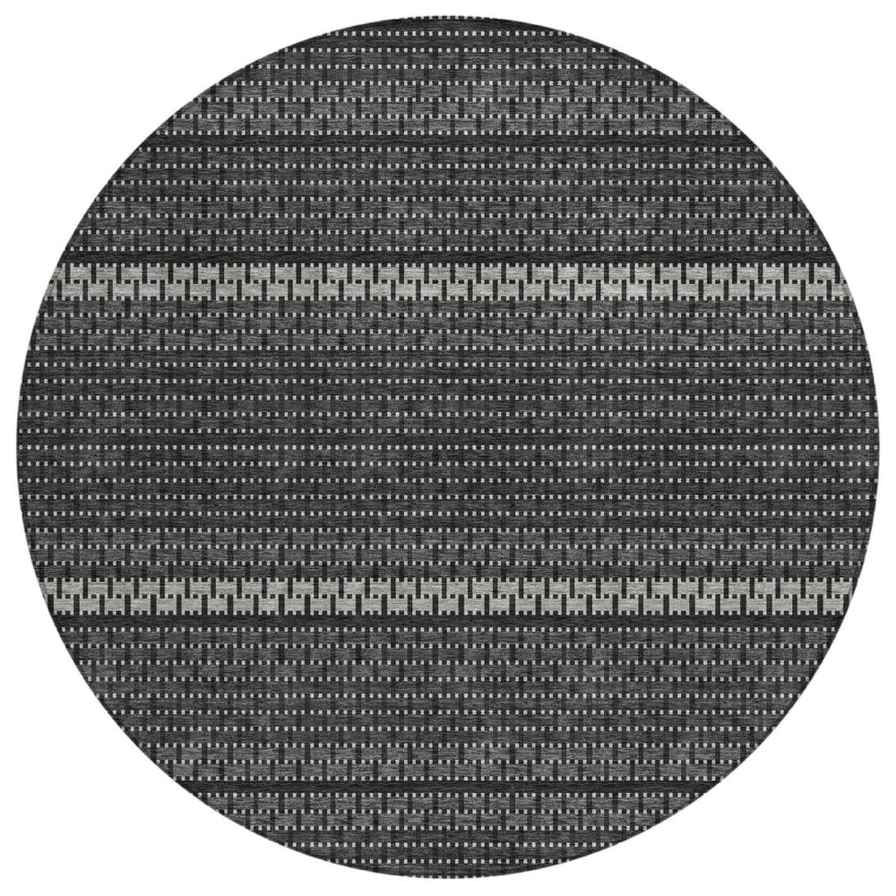 HomeRoots 8' Striped Indoor Outdoor Area Rug in Black, Gray & Silver - Stylish, Washable & Durable Design 691580