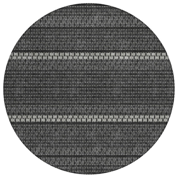 HomeRoots 8' Striped Indoor Outdoor Area Rug in Black, Gray & Silver - Stylish, Washable & Durable Design 691580