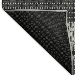 HomeRoots 8' Striped Indoor Outdoor Area Rug in Black, Gray & Silver - Stylish, Washable & Durable Design 691580