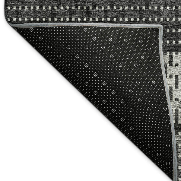 HomeRoots 8' Striped Indoor Outdoor Area Rug in Black, Gray & Silver - Stylish, Washable & Durable Design 691580