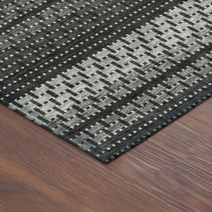 HomeRoots 8' Striped Indoor Outdoor Area Rug in Black, Gray & Silver - Stylish, Washable & Durable Design 691580