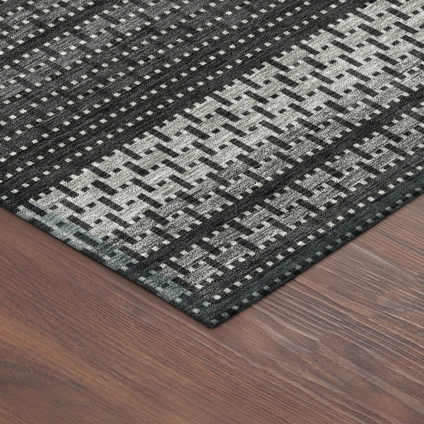 HomeRoots 8' Striped Indoor Outdoor Area Rug in Black, Gray & Silver - Stylish, Washable & Durable Design 691580