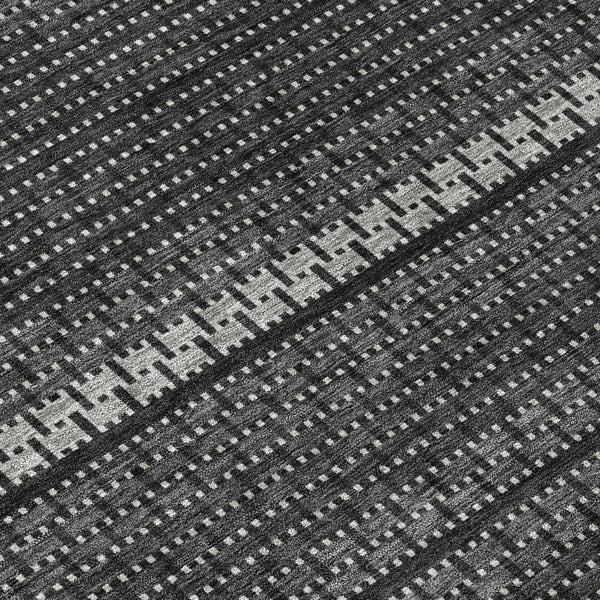 HomeRoots 8' Striped Indoor Outdoor Area Rug in Black, Gray & Silver - Stylish, Washable & Durable Design 691580