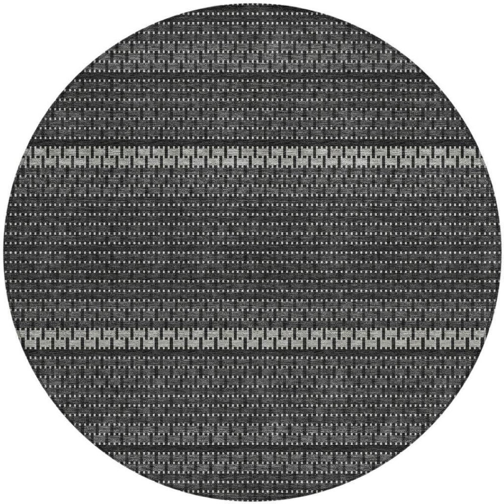 HomeRoots 8' Striped Indoor Outdoor Area Rug in Black, Gray & Silver - Stylish, Washable & Durable Design 691580