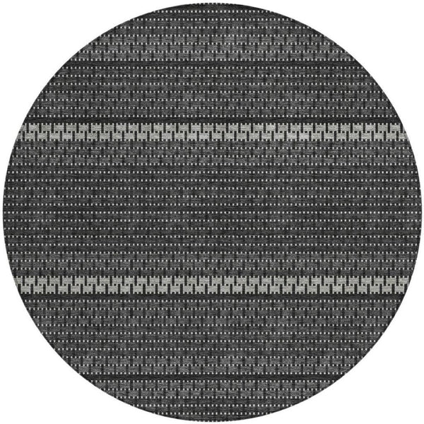 HomeRoots 8' Striped Indoor Outdoor Area Rug in Black, Gray & Silver - Stylish, Washable & Durable Design 691580