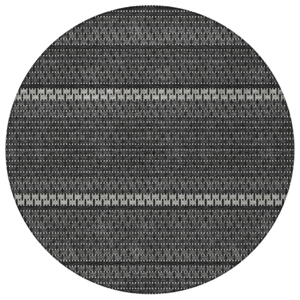 HomeRoots 8' Striped Indoor Outdoor Area Rug in Black, Gray & Silver - Stylish, Washable & Durable Design 691580