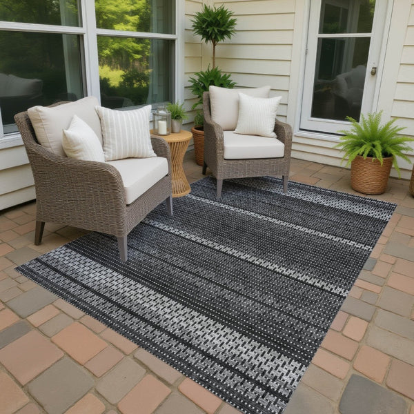 HomeRoots 8' Washable Indoor Outdoor Area Rug in Black, Gray & Silver Stripes - Durable, Stylish & Low-Maintenance! 691581
