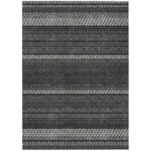 HomeRoots 8' Washable Indoor Outdoor Area Rug in Black, Gray & Silver Stripes - Durable, Stylish & Low-Maintenance! 691581