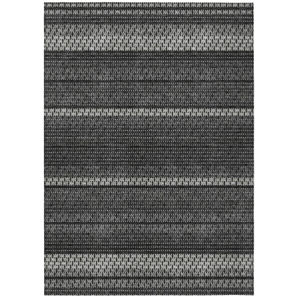 HomeRoots 8' Washable Indoor Outdoor Area Rug in Black, Gray & Silver Stripes - Durable, Stylish & Low-Maintenance! 691581