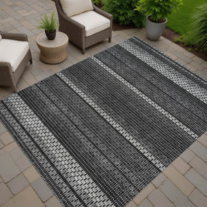 HomeRoots 8' Washable Indoor Outdoor Area Rug in Black, Gray & Silver Stripes - Durable, Stylish & Low-Maintenance! 691581