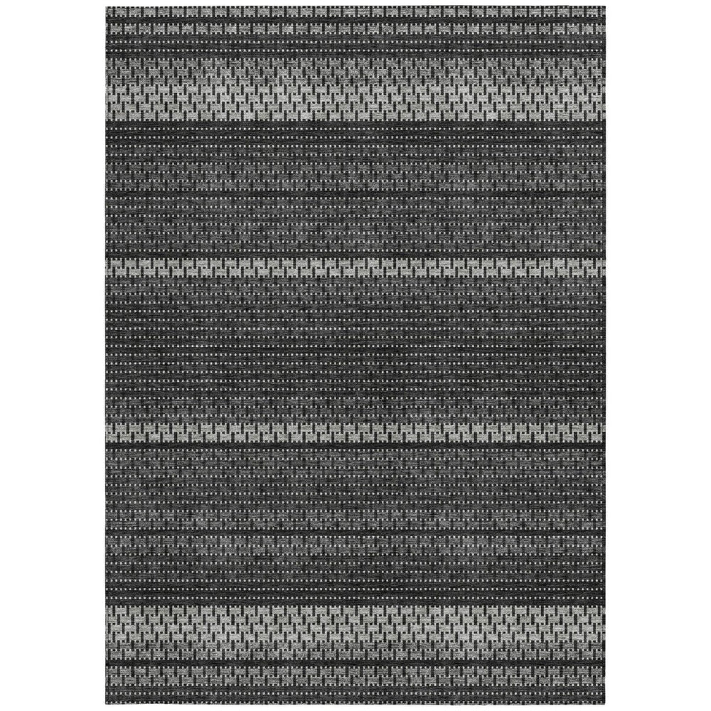 HomeRoots 10' Stylish Black, Gray & Silver Striped Washable Area Rug for Indoor/Outdoor Use – Durable & Easy Care! 691583