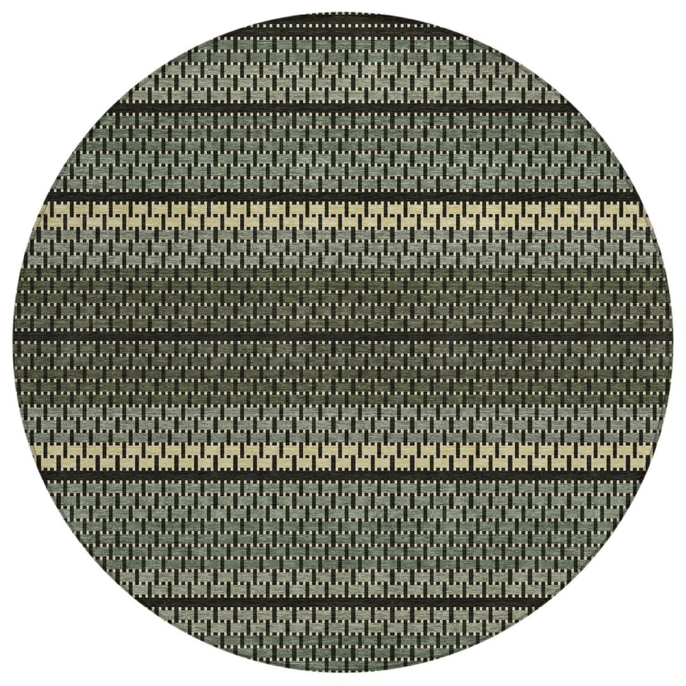 HomeRoots 8' Moss Green Round Striped Rug – Stylish, Washable, Durable for Indoor & Outdoor Spaces, Easy Care 691586