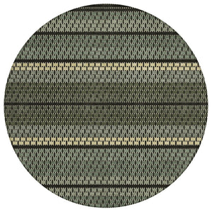 HomeRoots 8' Moss Green Round Striped Rug – Stylish, Washable, Durable for Indoor & Outdoor Spaces, Easy Care 691586