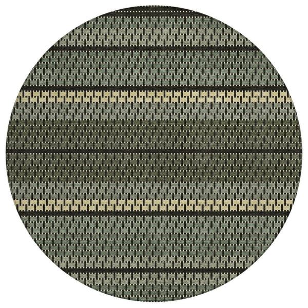 HomeRoots 8' Moss Green Round Striped Rug – Stylish, Washable, Durable for Indoor & Outdoor Spaces, Easy Care 691586