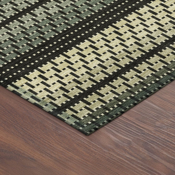 HomeRoots 8' Moss Green Round Striped Rug – Stylish, Washable, Durable for Indoor & Outdoor Spaces, Easy Care 691586