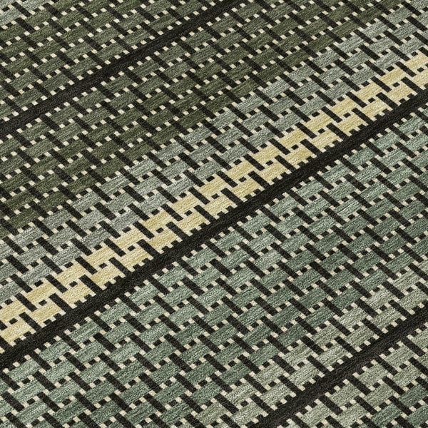HomeRoots 8' Moss Green Round Striped Rug – Stylish, Washable, Durable for Indoor & Outdoor Spaces, Easy Care 691586