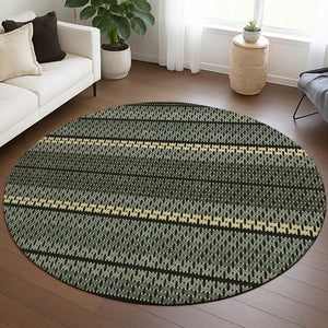HomeRoots 8' Moss Green Round Striped Rug – Stylish, Washable, Durable for Indoor & Outdoor Spaces, Easy Care 691586